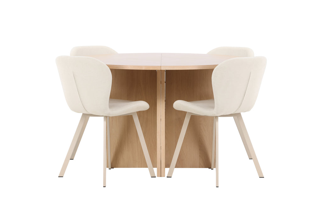 Strada matgrupp med 4 Lilja-stolar vitlaserad/beige