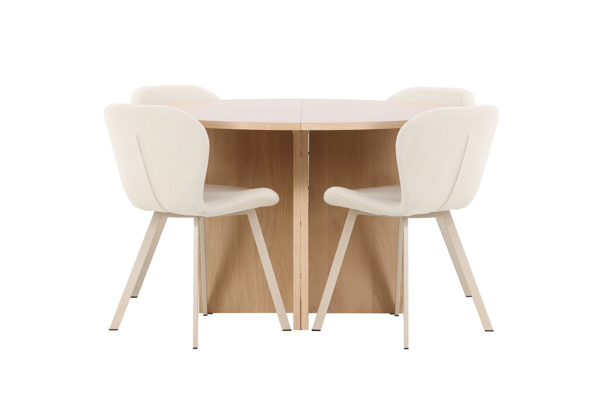 Strada matgrupp med 4 Lilja-stolar vitlaserad/beige