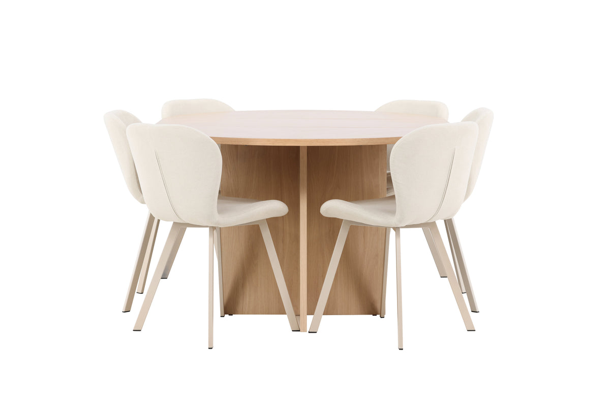 Strada matgrupp med 6 Lilja-stolar vitlaserad/beige