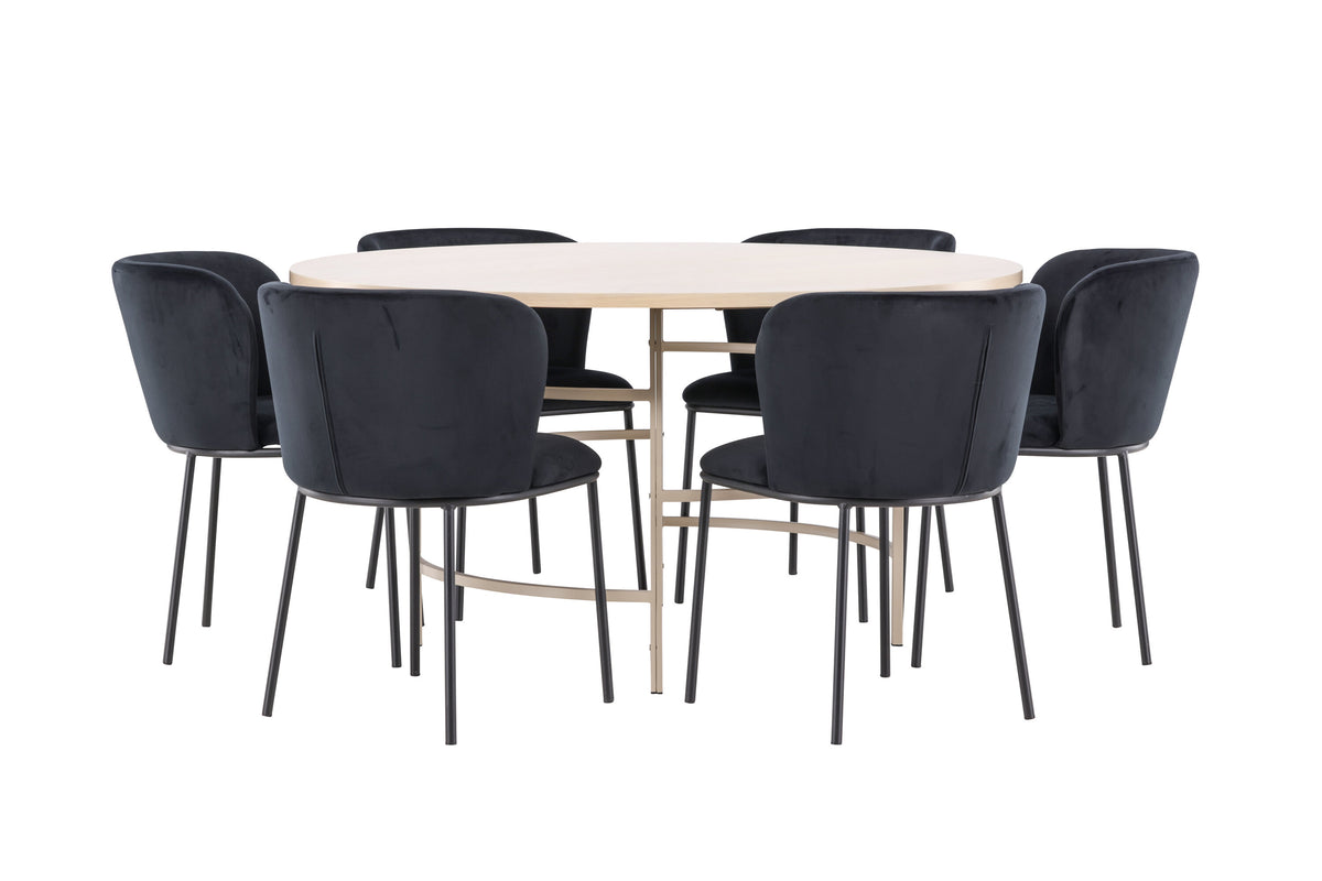 Copenhagen matgrupp vitlaserad/beige med 6 svarta Edina-stolar
