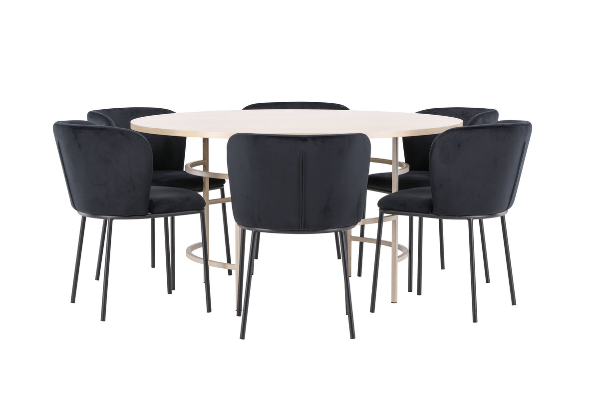 Copenhagen matgrupp vitlaserad/beige med 6 svarta Edina-stolar