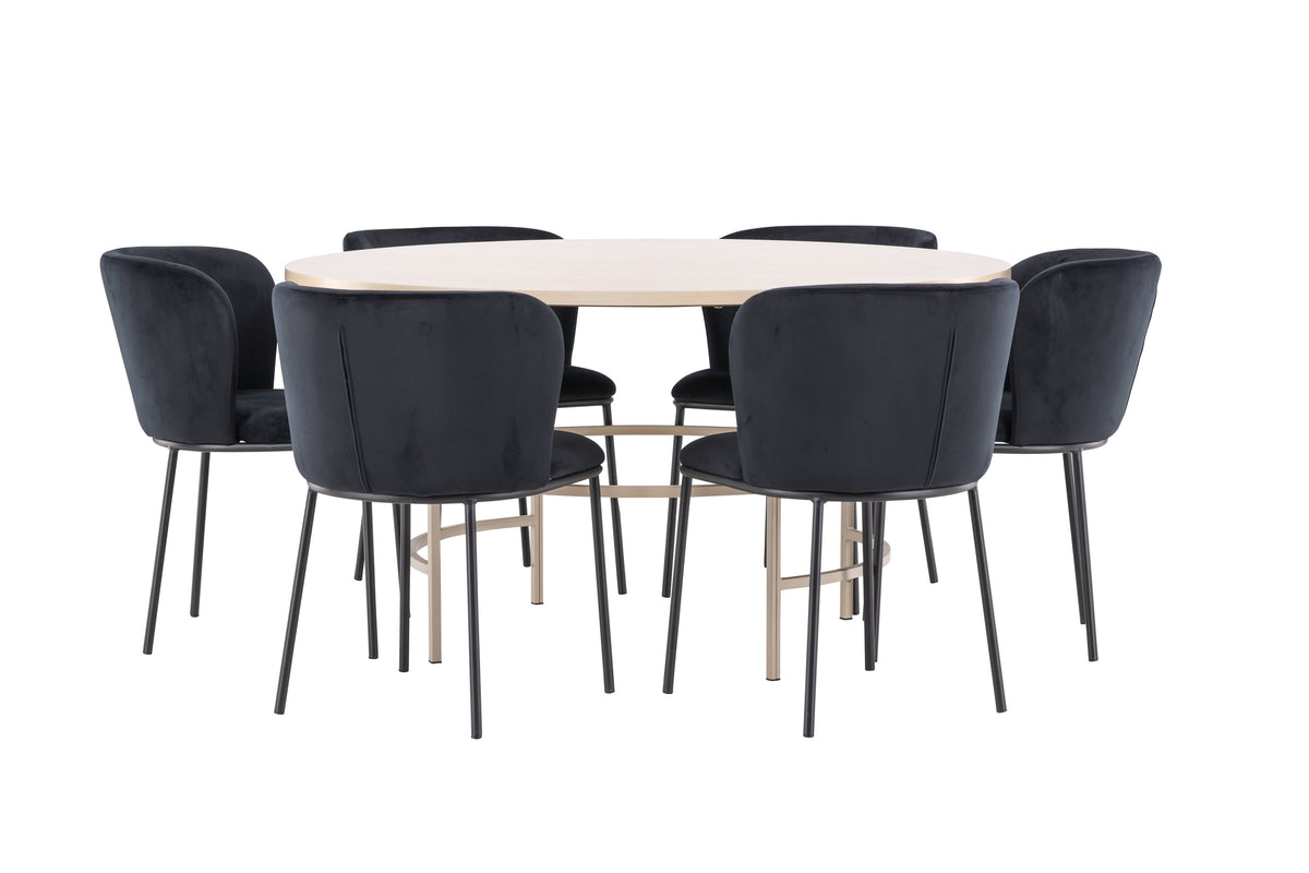 Copenhagen matgrupp vitlaserad/beige med 6 svarta Edina-stolar