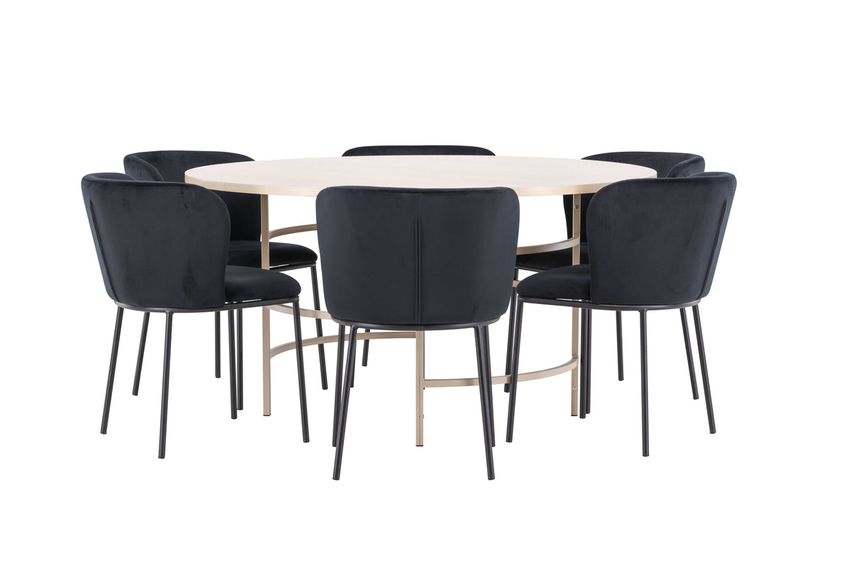 Copenhagen matgrupp vitlaserad/beige med 6 svarta Edina-stolar