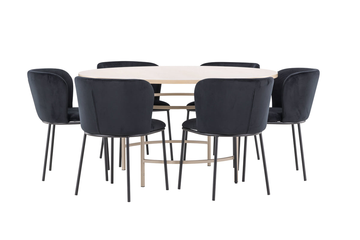 Copenhagen matgrupp vitlaserad/beige med 6 svarta Edina-stolar