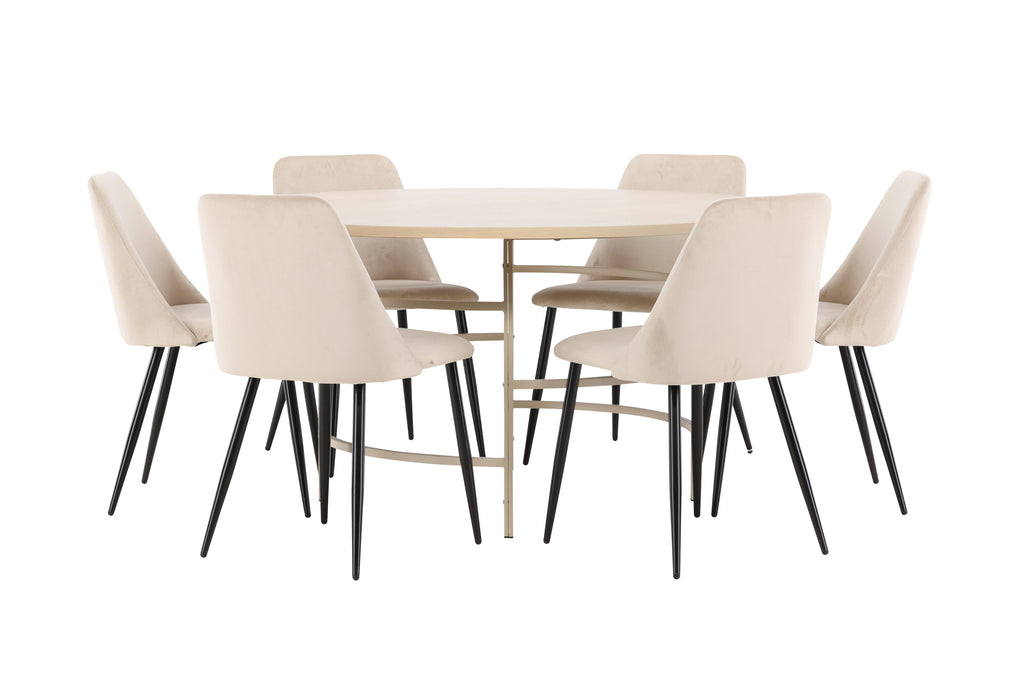 Copenhagen matgrupp vitlaserad/beige med 6 Night-stolar i svart/beige