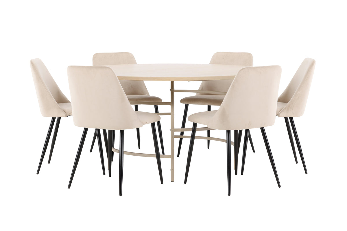 Copenhagen matgrupp vitlaserad/beige med 6 Night-stolar i svart/beige