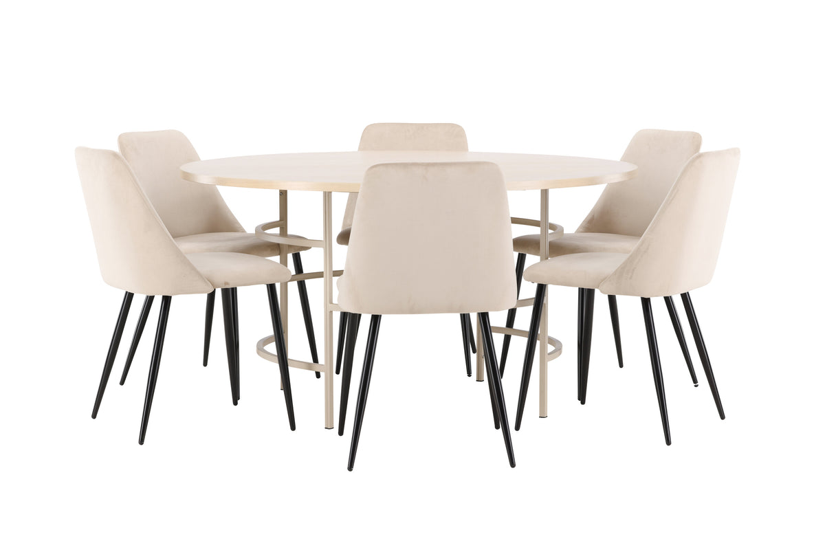 Copenhagen matgrupp vitlaserad/beige med 6 Night-stolar i svart/beige
