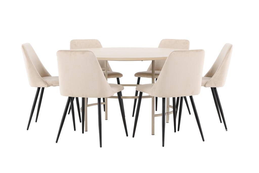 Copenhagen matgrupp vitlaserad/beige med 6 Night-stolar i svart/beige