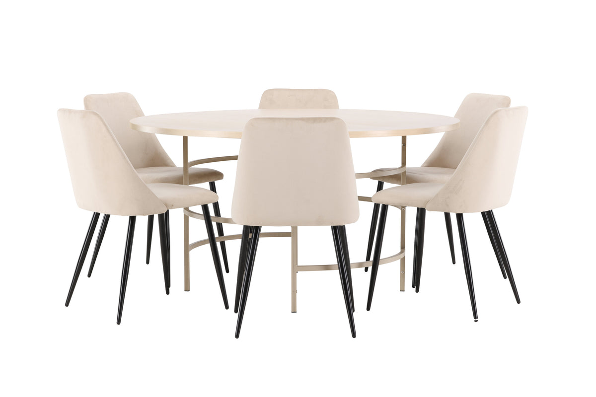 Copenhagen matgrupp vitlaserad/beige med 6 Night-stolar i svart/beige