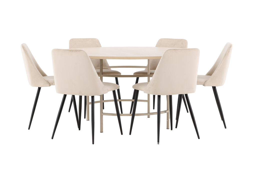 Copenhagen matgrupp vitlaserad/beige med 6 Night-stolar i svart/beige