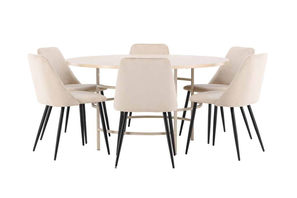 Copenhagen matgrupp vitlaserad/beige med 6 Night-stolar i svart/beige