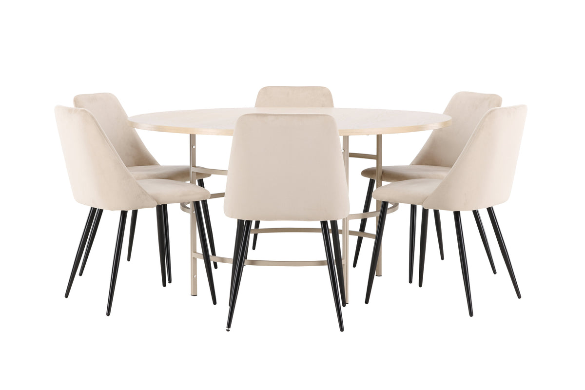 Copenhagen matgrupp vitlaserad/beige med 6 Night-stolar i svart/beige