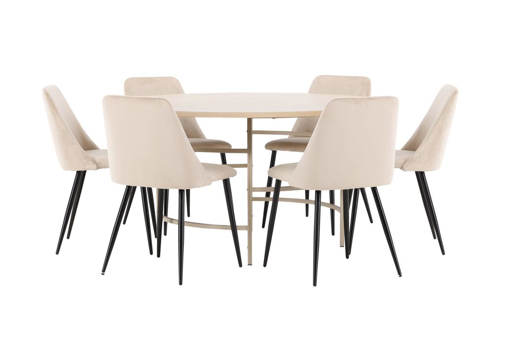 Copenhagen matgrupp vitlaserad/beige med 6 Night-stolar i svart/beige
