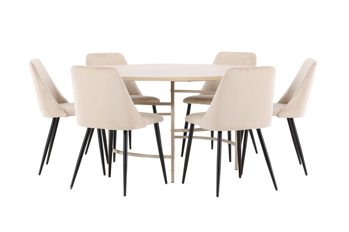 Copenhagen matgrupp vitlaserad/beige med 6 Night-stolar i svart/beige