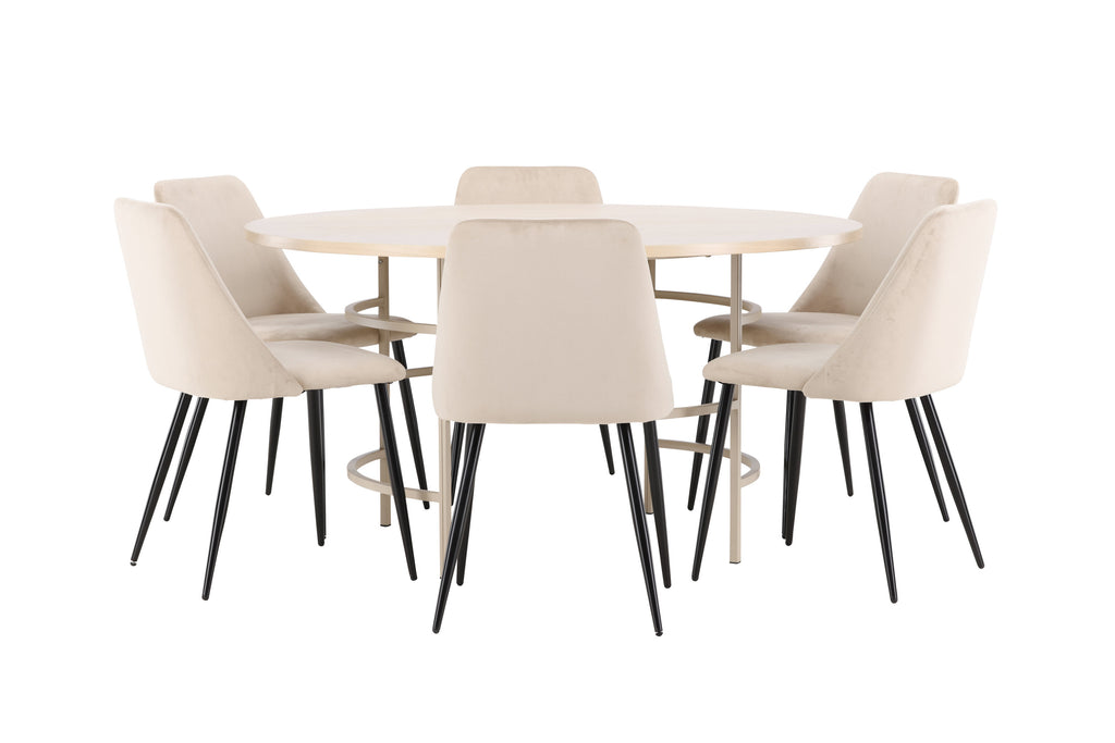 Copenhagen matgrupp vitlaserad/beige med 6 Night-stolar i svart/beige