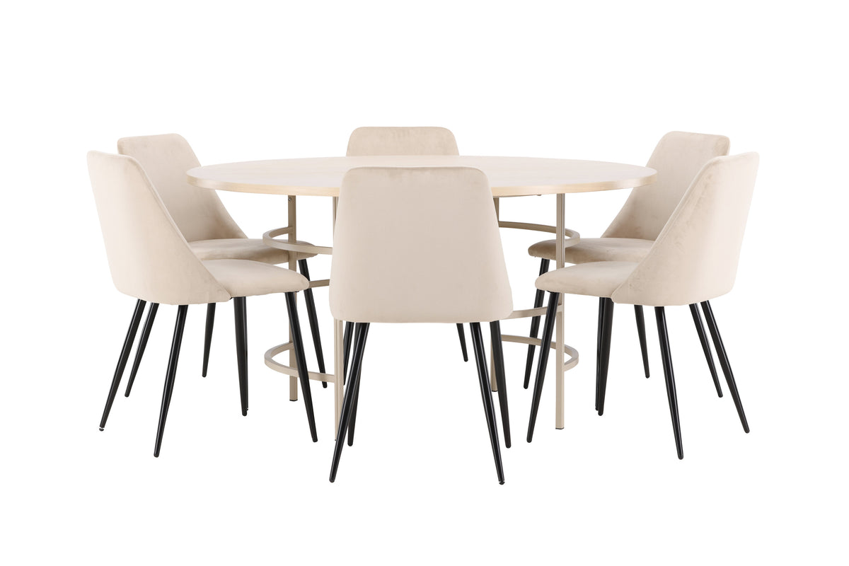 Copenhagen matgrupp vitlaserad/beige med 6 Night-stolar i svart/beige