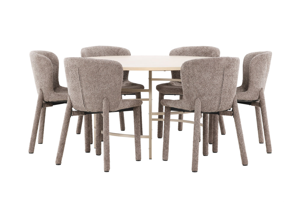 Copenhagen matgrupp vitlaserad/beige med 6 bruna Astoria-stolar