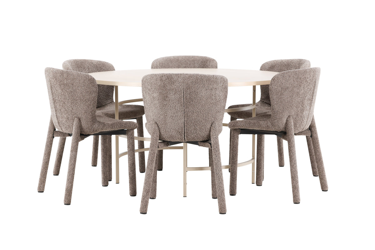 Copenhagen matgrupp vitlaserad/beige med 6 bruna Astoria-stolar