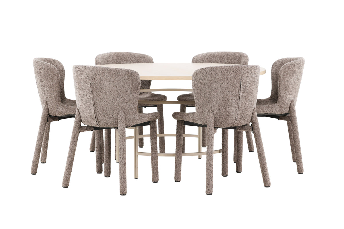 Copenhagen matgrupp vitlaserad/beige med 6 bruna Astoria-stolar