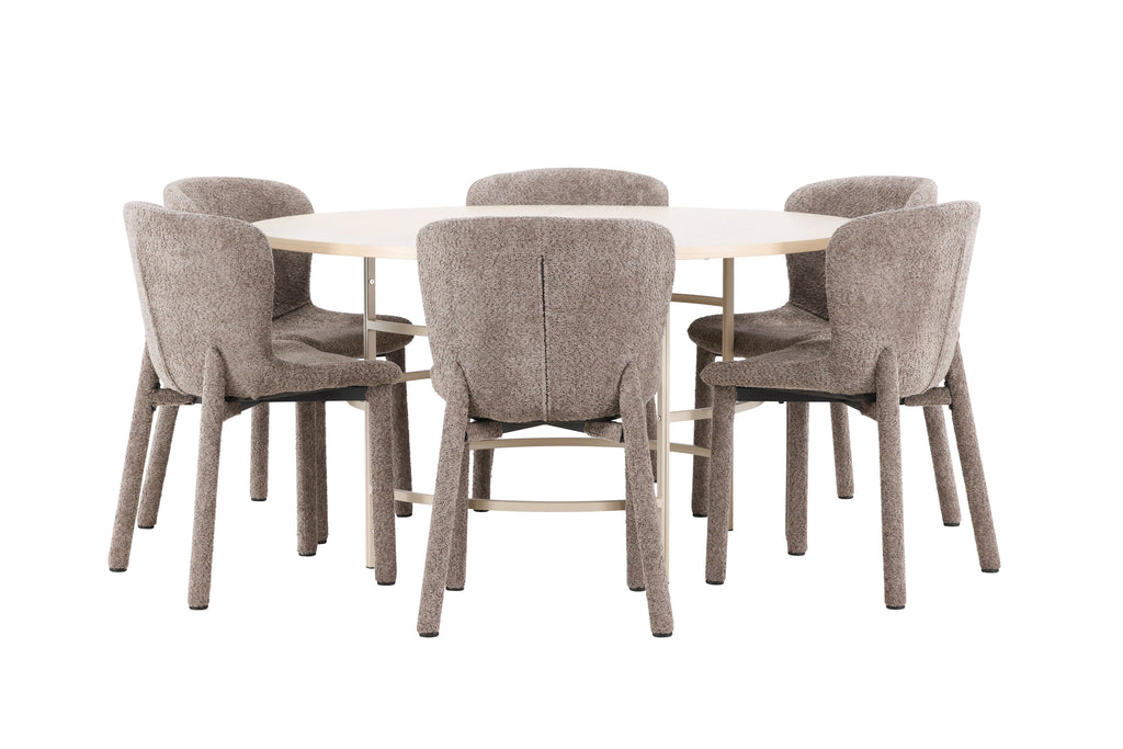 Copenhagen matgrupp vitlaserad/beige med 6 bruna Astoria-stolar
