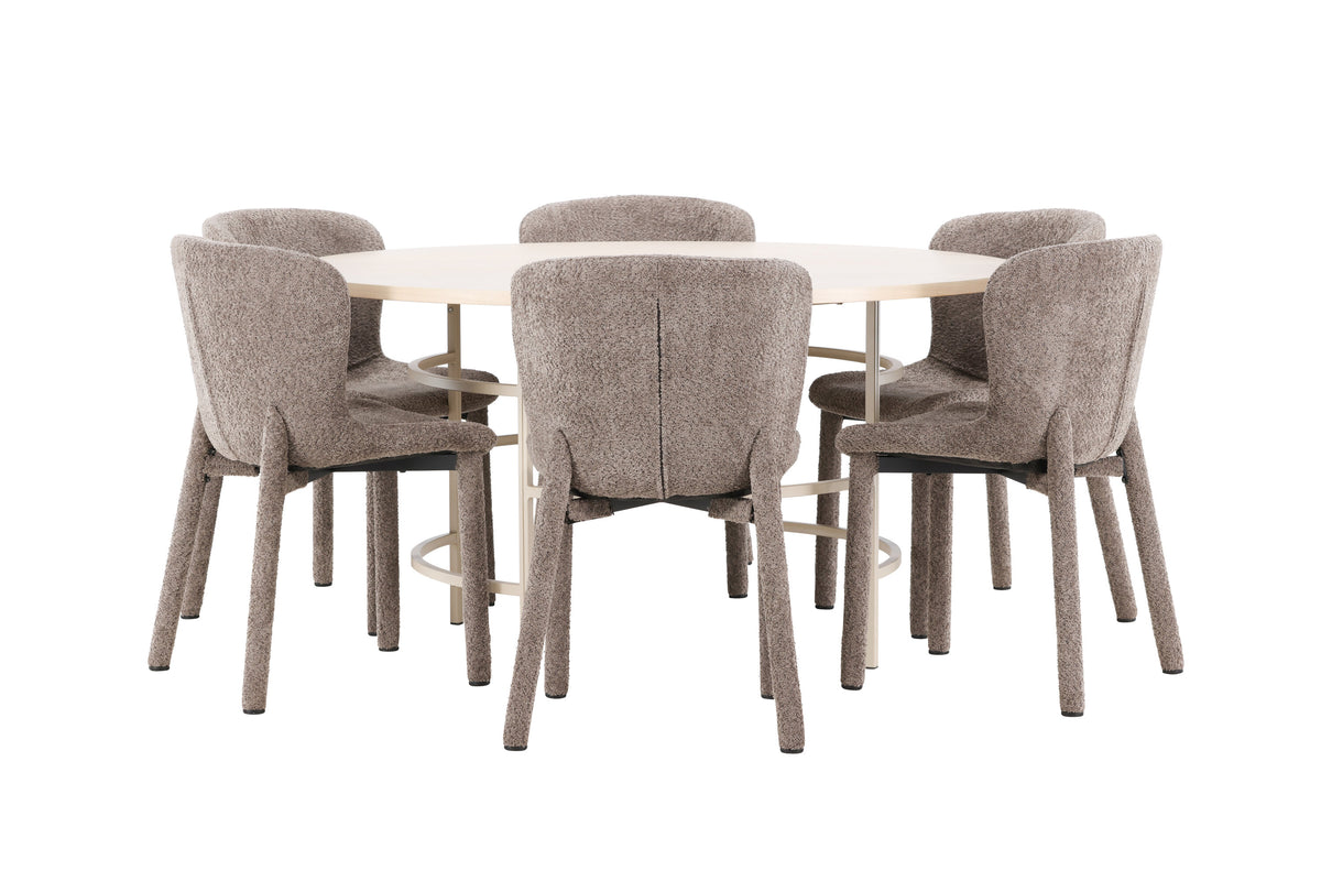 Copenhagen matgrupp vitlaserad/beige med 6 bruna Astoria-stolar