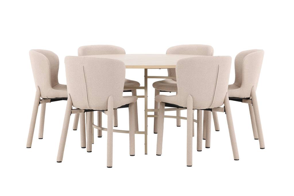 Copenhagen matgrupp vitlaserad/beige med 6 beige Astoria-stolar