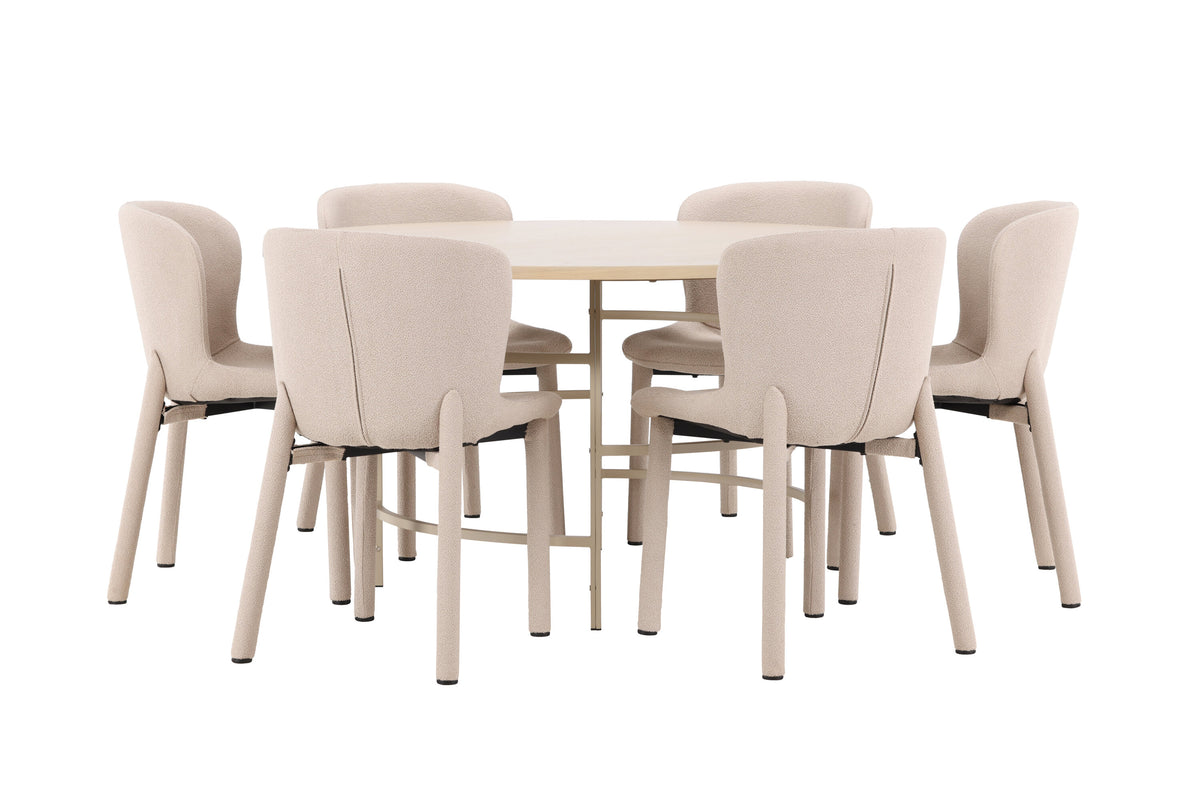 Copenhagen matgrupp vitlaserad/beige med 6 beige Astoria-stolar
