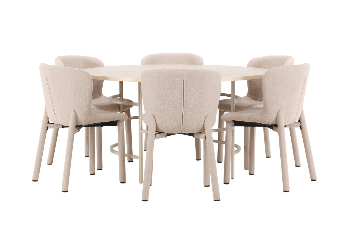 Copenhagen matgrupp vitlaserad/beige med 6 beige Astoria-stolar