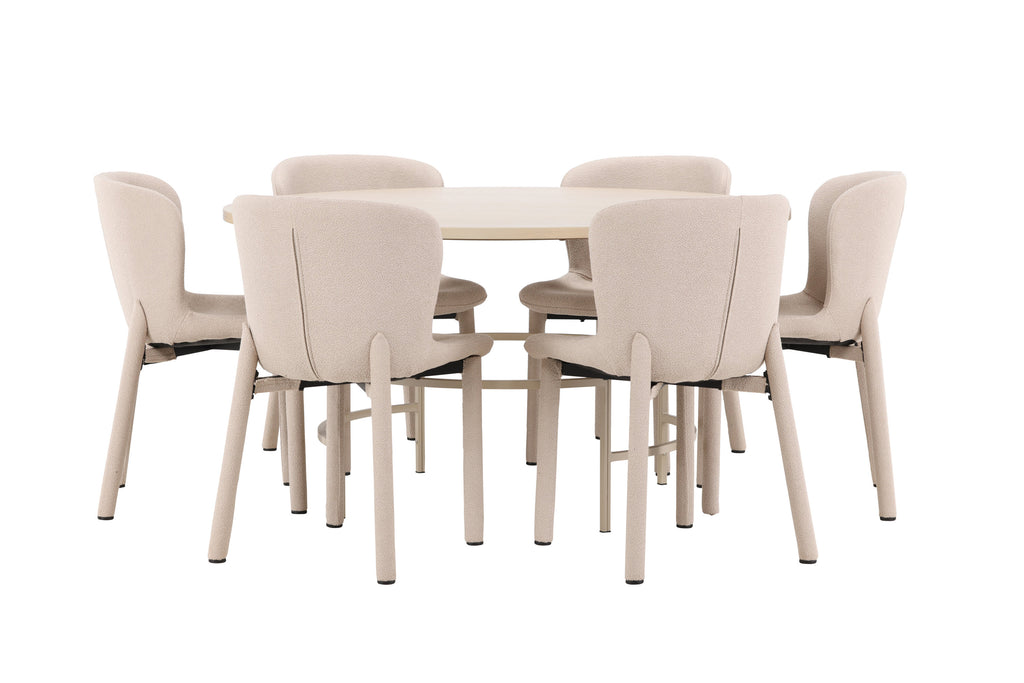 Copenhagen matgrupp vitlaserad/beige med 6 beige Astoria-stolar