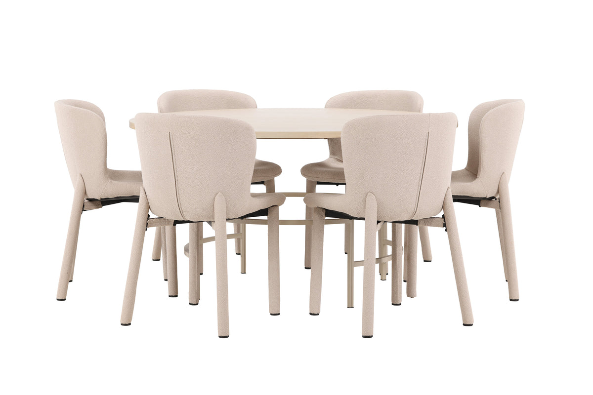 Copenhagen matgrupp vitlaserad/beige med 6 beige Astoria-stolar
