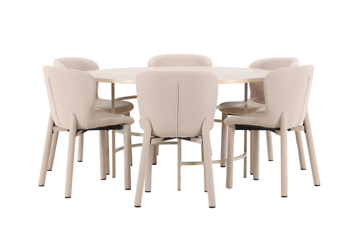 Copenhagen matgrupp vitlaserad/beige med 6 beige Astoria-stolar