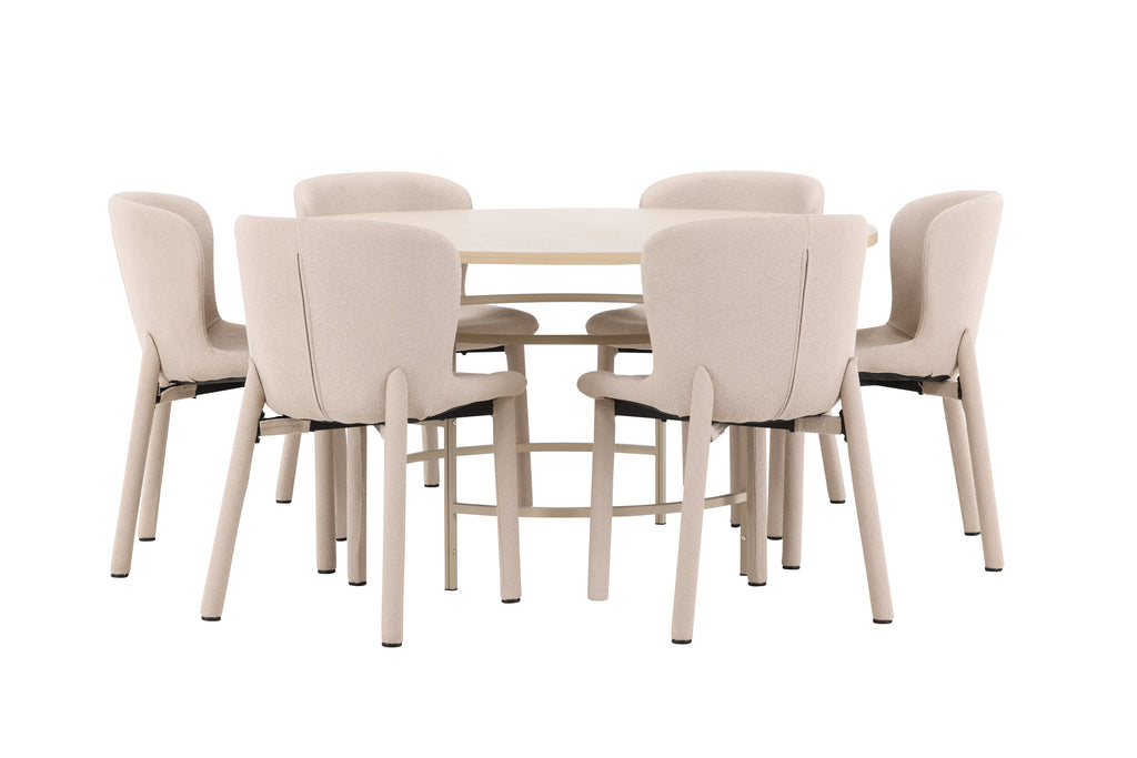 Copenhagen matgrupp vitlaserad/beige med 6 beige Astoria-stolar
