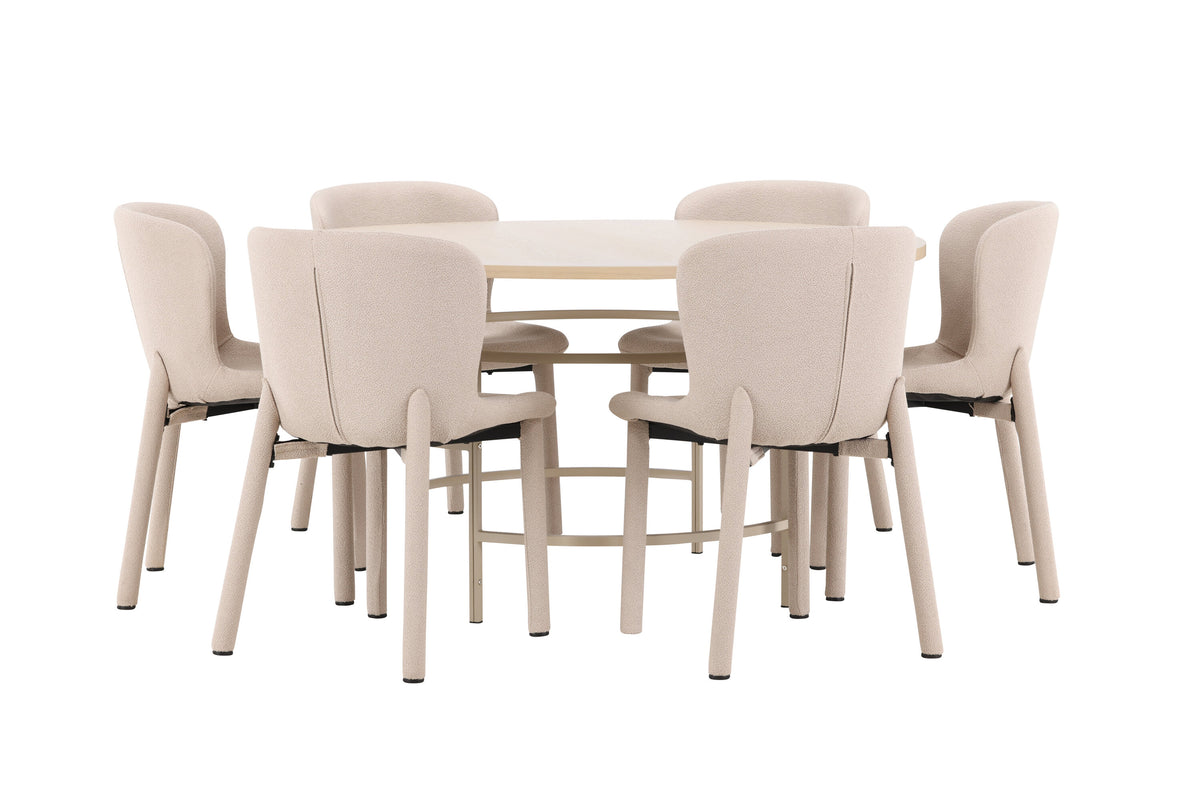 Copenhagen matgrupp vitlaserad/beige med 6 beige Astoria-stolar