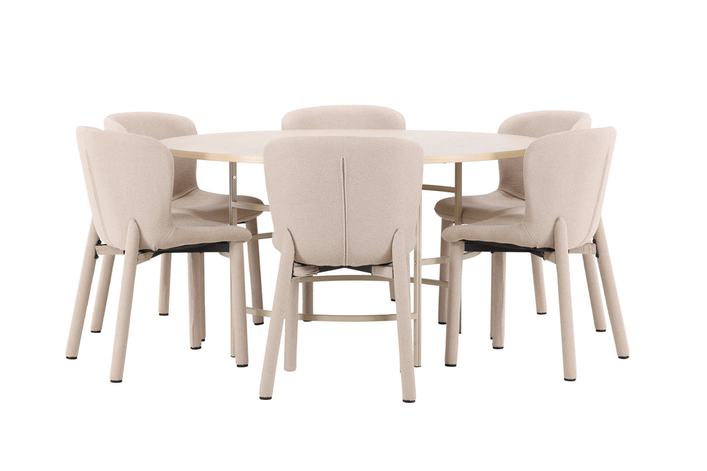 Copenhagen matgrupp vitlaserad/beige med 6 beige Astoria-stolar