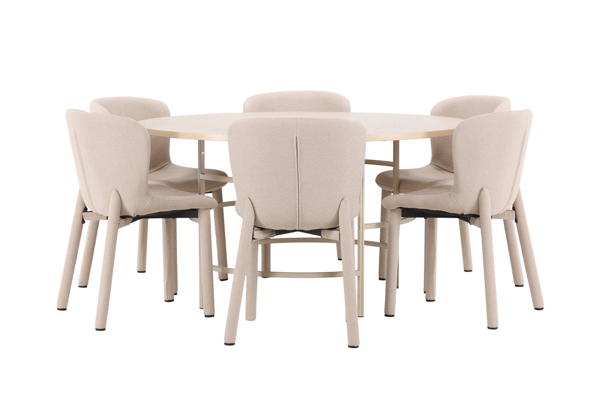 Copenhagen matgrupp vitlaserad/beige med 6 beige Astoria-stolar