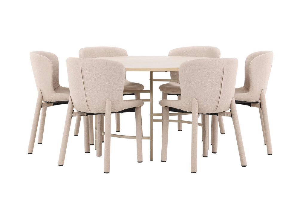 Copenhagen matgrupp vitlaserad/beige med 6 beige Astoria-stolar