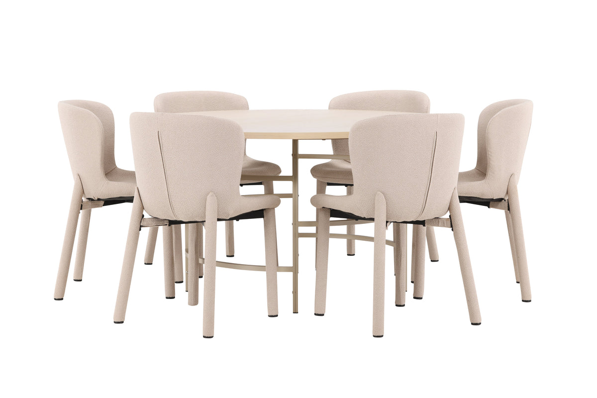 Copenhagen matgrupp vitlaserad/beige med 6 beige Astoria-stolar