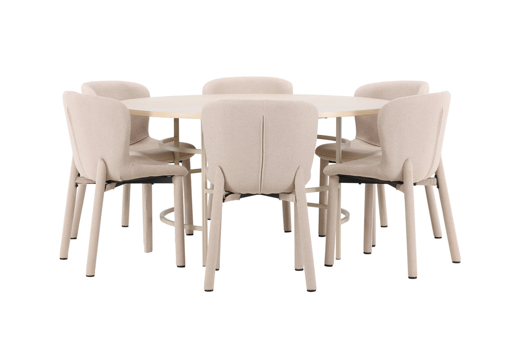 Copenhagen matgrupp vitlaserad/beige med 6 beige Astoria-stolar