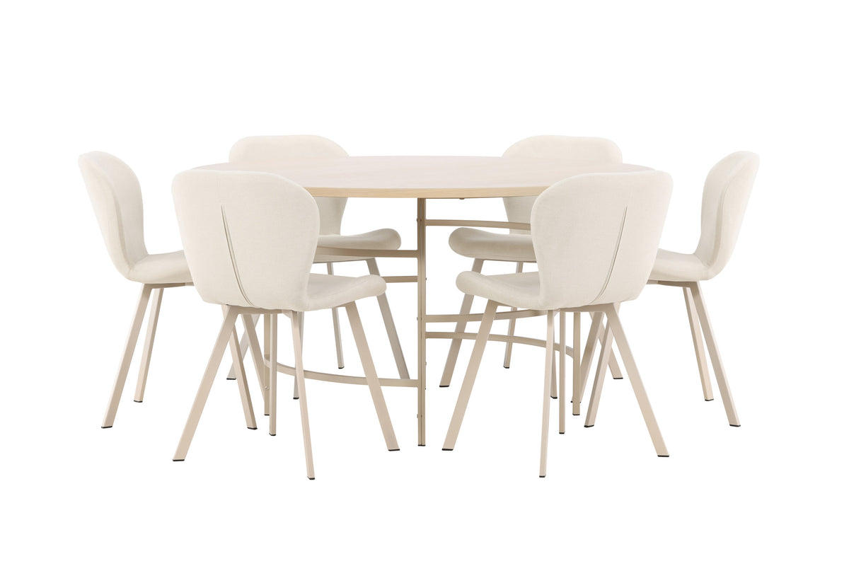 Copenhagen matgrupp vitlaserad/beige med 6 beige Lilja-stolar