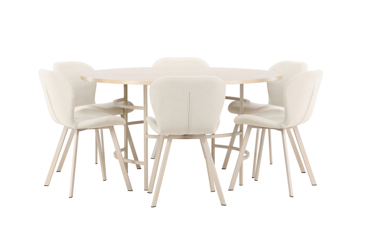Copenhagen matgrupp vitlaserad/beige med 6 beige Lilja-stolar