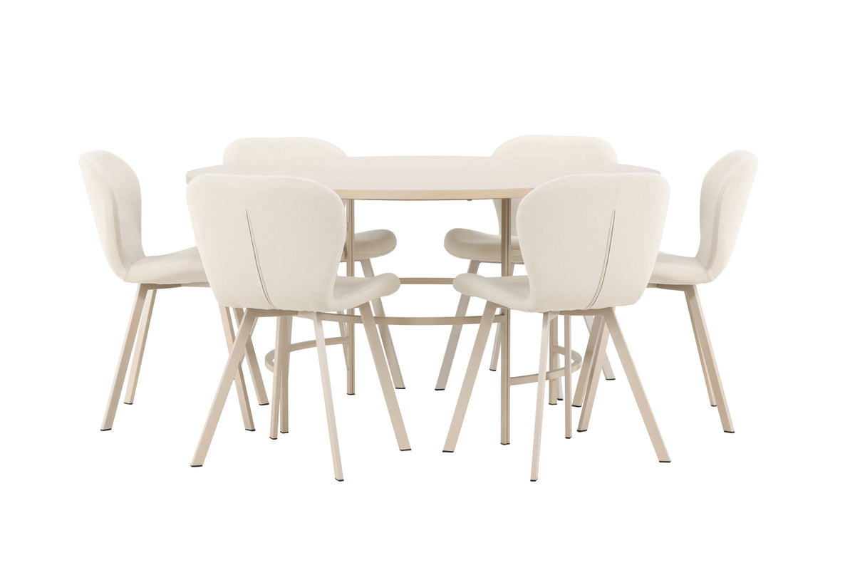 Copenhagen matgrupp vitlaserad/beige med 6 beige Lilja-stolar