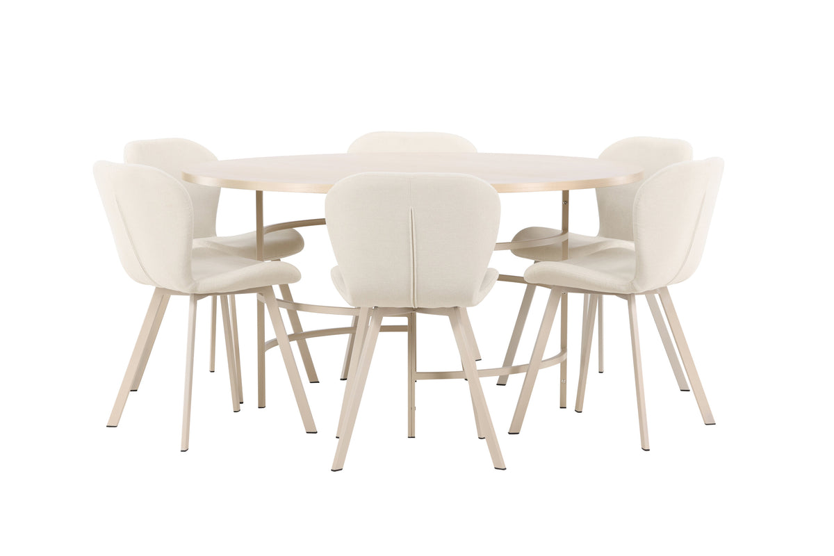 Copenhagen matgrupp vitlaserad/beige med 6 beige Lilja-stolar