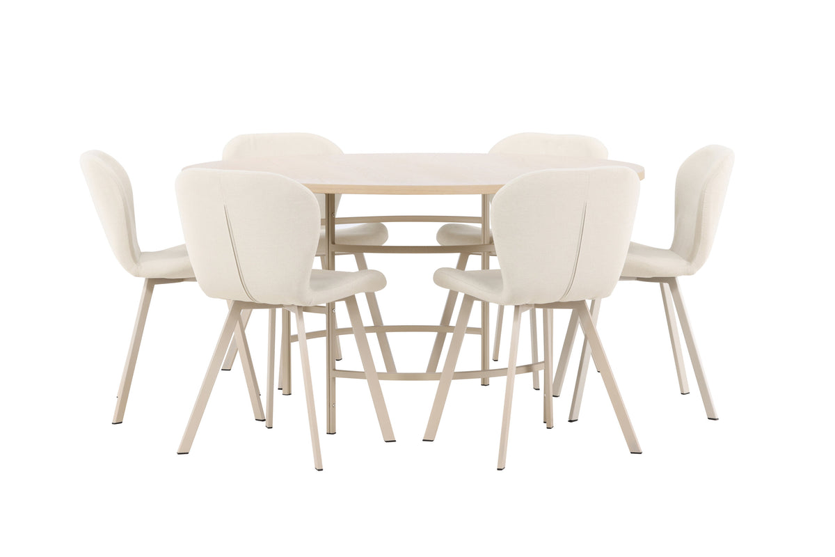 Copenhagen matgrupp vitlaserad/beige med 6 beige Lilja-stolar