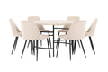 Copenhagen rund matgrupp med 6 Night-stolar vitlaserad/svart/beige