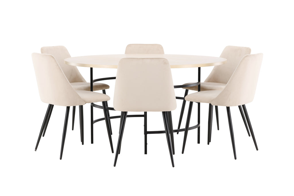 Copenhagen rund matgrupp med 6 Night-stolar vitlaserad/svart/beige