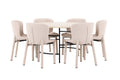Copenhagen rund matgrupp med 6 Astoria-stolar vitlaserad/svart/beige