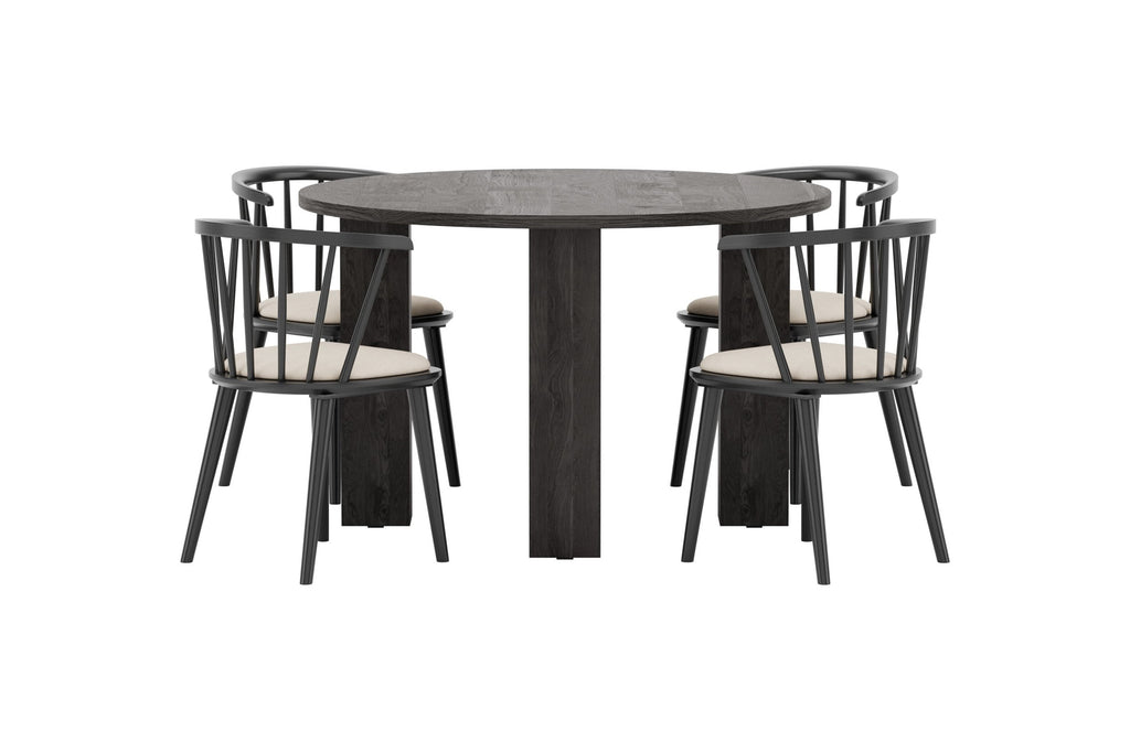 Juno rund matgrupp med Bobby-stolar Ø120 cm svart/beige
