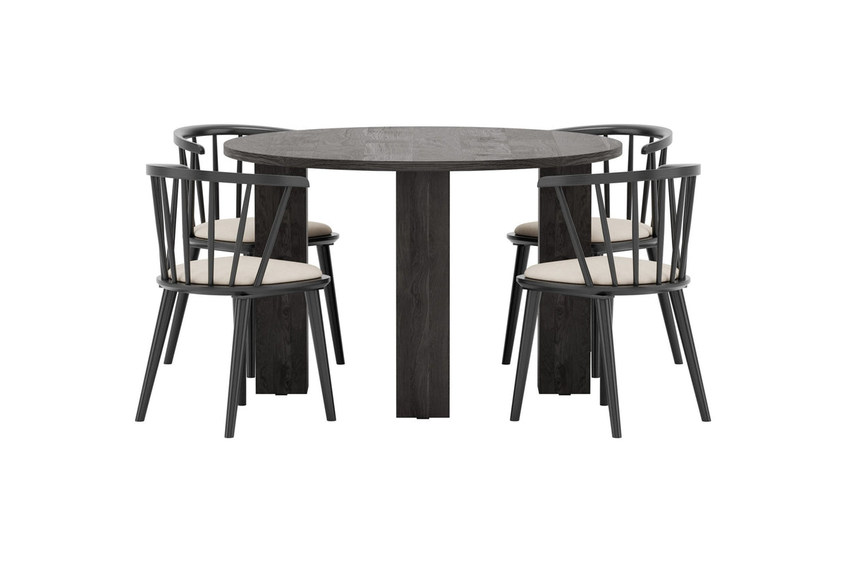 Juno rund matgrupp med Bobby-stolar Ø120 cm svart/beige