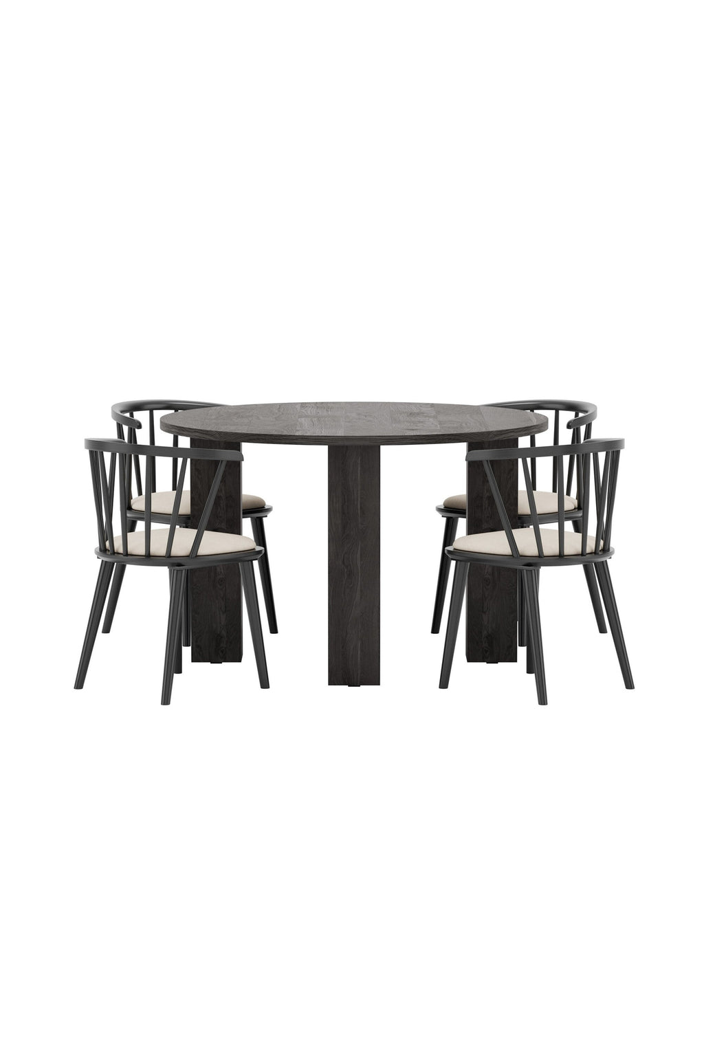 Juno rund matgrupp med Bobby-stolar Ø120 cm svart/beige