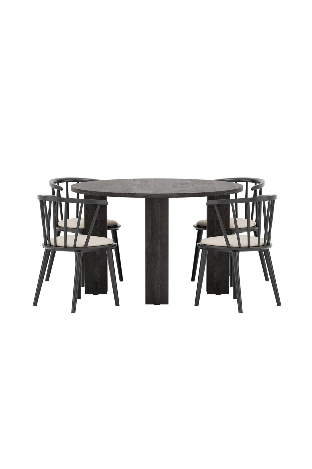 Juno rund matgrupp med Bobby-stolar Ø120 cm svart/beige